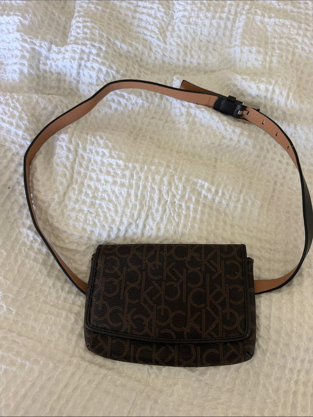 Calvin Klein Brown Monogram Crossbody Belt Bag
